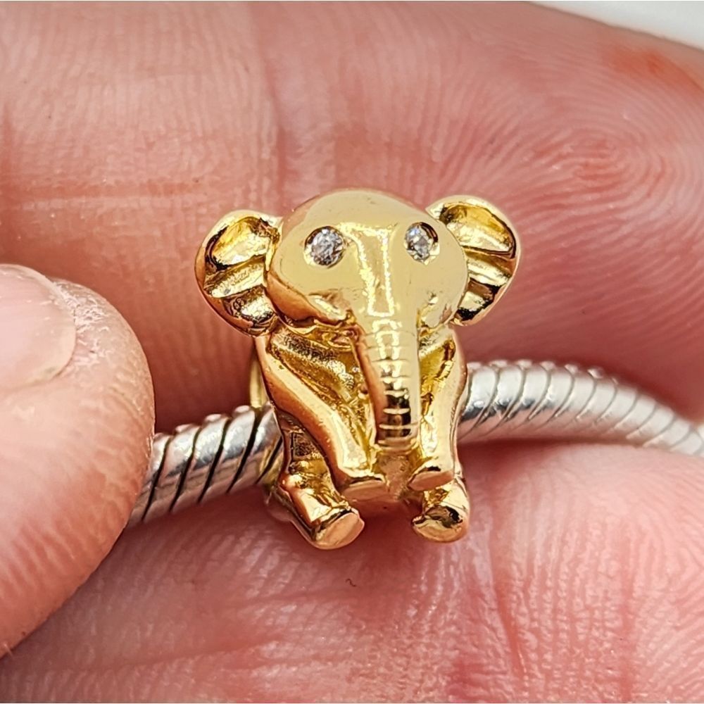 18K GOLD 925 STERLING SILVER CZ ELEPHANT CHARM FOR PANDORA BRACELETS